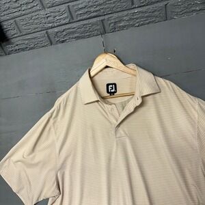 Footjoy FJ Golf Polo Shirt Mens XL Beige Stripe Short Sleeve Performance
